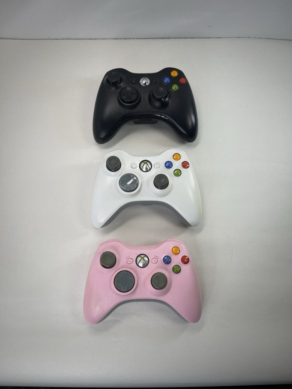 Vintage Xbox 360 Wireless Controller Trio - Black, White & Pink Set Missing Back